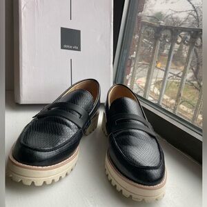 Dolce Vita Textured Black Loafers with Cream Soles